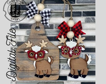 SVG/ LASER cut/ DIGITAL/Reindeer Ornament/Christmas Ornament/Bogg charm/Bag tag/Car Charm/Glowforge Tested/Glowforge Ready