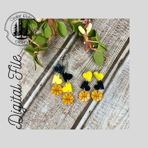 Basketball School Pride Earrings/SVG/LASER cut/ DIGITAL/Basketball Drop Earrings/Sports Earrings/Glowforge Ready/Lightburn Tested