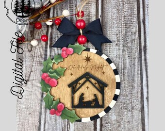 Christmas Nativity Ornament/SVG/LASER cut/ DIGITAL/Gift Tag/Christmas Holly & Berries/Christmas Ornament/Lightburn tested/Glowforge Ready