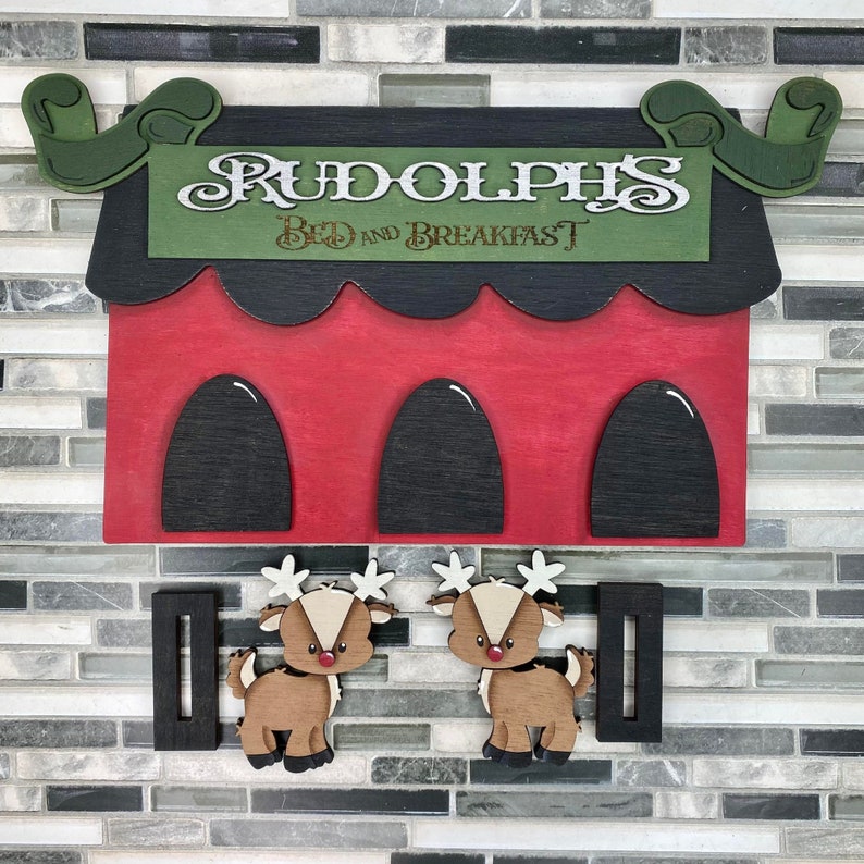 SVG/ LASER gesneden/ DIGITAAL/Kerstherten Bed en Breakfast Plank Sitter/Rendieren Plank Sitter/Kerst Decor/Glowforge Getest/Glowforge Klaar afbeelding 2