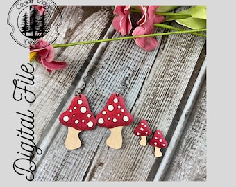 Mushroom Earrings/SVG/LASER cut/ DIGITAL/Nature Earrings/Witchy Earrings/Drops/Dangles/Mushroom Studs/Glowforge Ready/Lightburn Tested