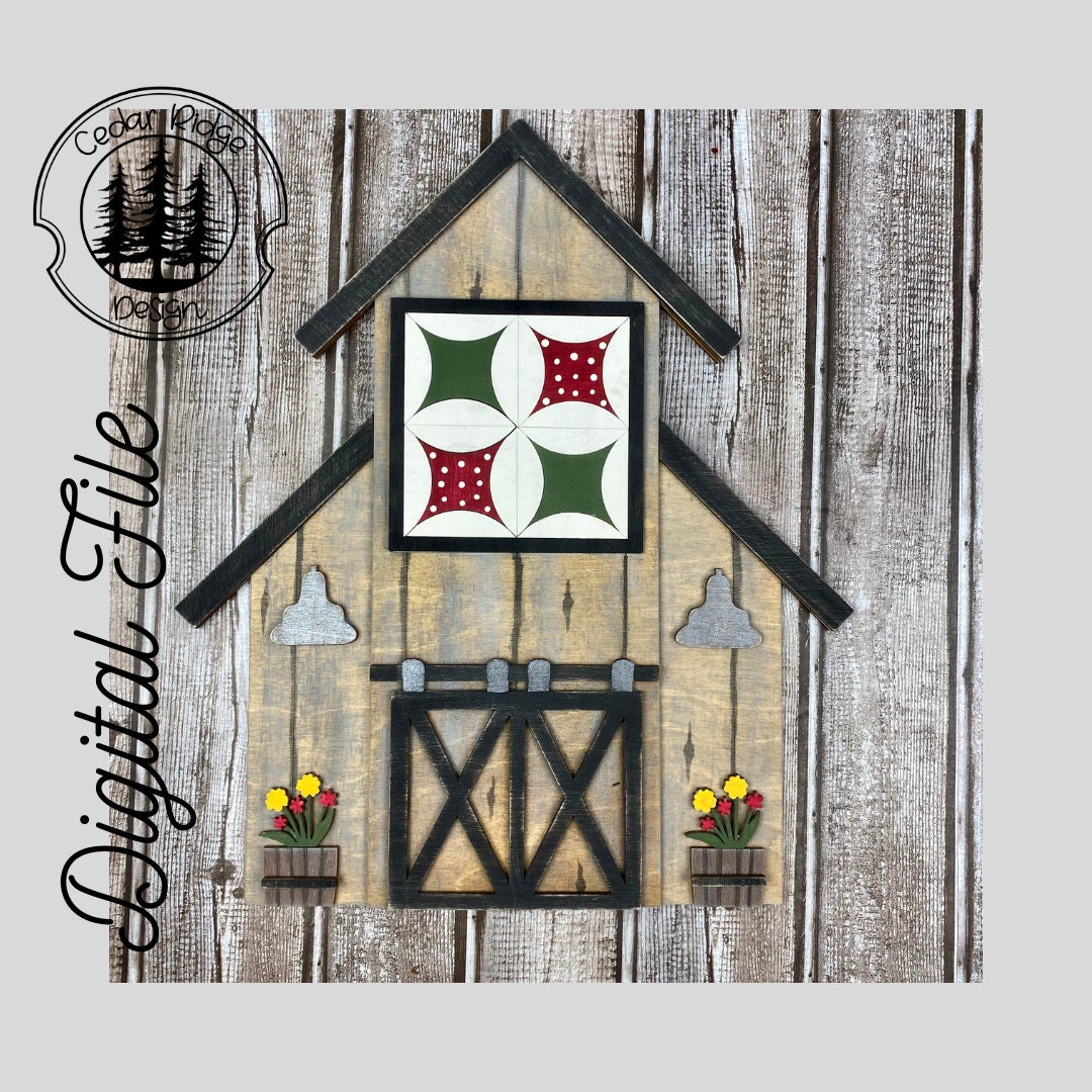 Barn for Interchangeable Quilts/ Barn Quilt/Cathedral Window Quilt/SVG/ LASER cut/ DIGITAL/ Glowforge Tested/Glowforge Ready/Single line Cut