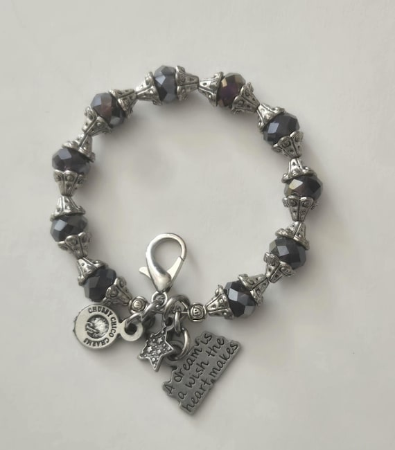 Chubby Chico Charms Pink Purple Faceted Glass Crystal Silver  Bracelet