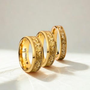 Men's/Women's Gold Tungsten Ring – Gold Leaf Inlay Wedding Band (4mm/6mm/8mm)