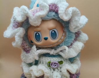 Handmade Crochet Princess Dress Set - Pastel Rainbow Outfit for Labubu Doll