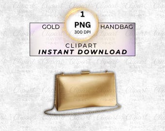 Gold Handbag Clipart PNG | Metallic Purse Illustration (300 DPI Instant Download)