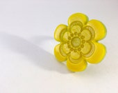 Items similar to Big Ring Fused Glass Yellow Retro Flower Adjustable