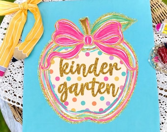 Preppy Kindergarten Shirt, Back to School Teacher Apple, Coquette First Day of School Tee, Colorful Polka Dot Student