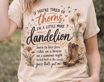 Dandelion Western Cowgirl Shirt with Rustic Mason Jar and Cowgirl Boots, Western Dandelion Tee