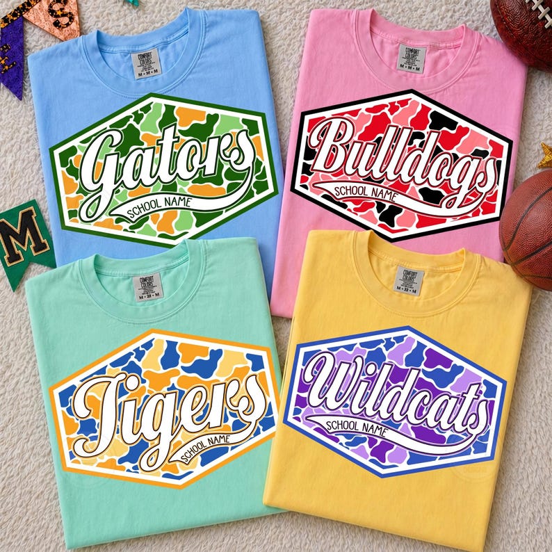 Custom school spirit shirt with personalized mascot, spirit pennant tee, floral varsity letters, school mascot image 1