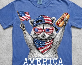 4th of July Raccoon shirt, Patriotic Raccoon with American Flag, Independence Day Kids Tee, Retro USA Animal