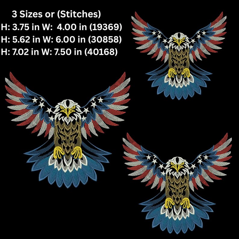 Bald Eagle Embroidery Design, American Flag Eagle, Patriotic Eagle ...