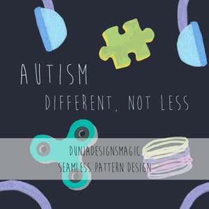 Autismus Awareness Seamless Muster - Modernes Neurodiversität Design in Dunkelblau, Türkis und Neon-Grün, Fun Digital Paper für Stoff & DIY