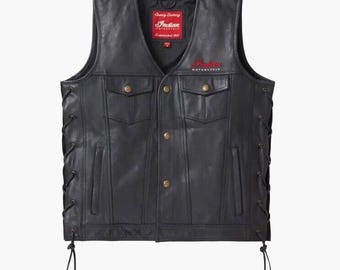 Indian Motorcycle Men's Genuine Leather Vest – Western Cut Biker Waistcoat, Vintage Rider Style