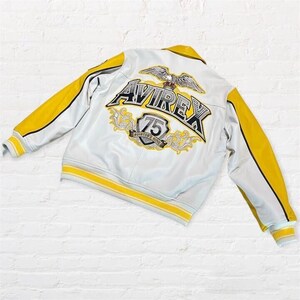 Men's Yellow Avirex Aviator Leather Bomber Jacket – Cowhide Varsity Moto Biker Quality image 8