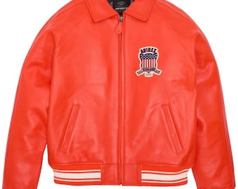 Replica Men's Orange Avirex Cowhide Leather Icon Bomber Jacket Style