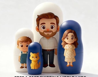 Custom Nesting Dolls Photo | Family Portrait Doll Anniversary Gift | Personalized Russian Cartoon Doll