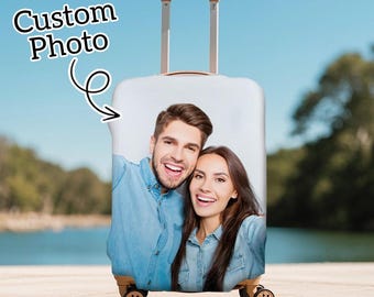 パーソナライズされた写真旅行用荷物カバー、カスタム旅行用荷物プロテクター、ハネムーンギフト