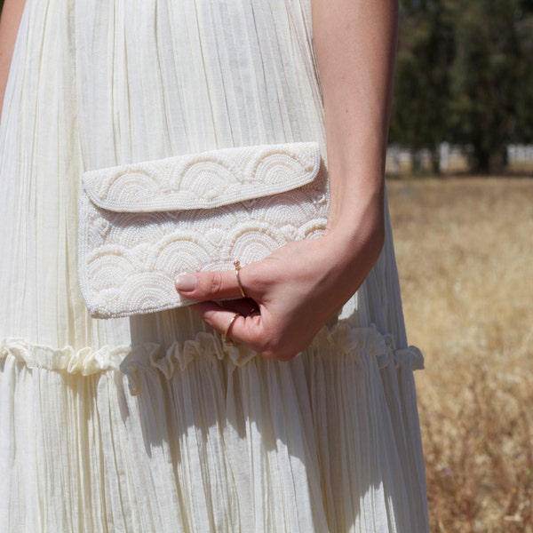 Vintage Bridal Clutch, Beaded, White - Silly Love Songs