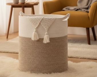 Large Woven Basket with Handles – Storage Organizer for Bedroom, Nursery, Toy Bin, Laundry Hamper – Multi-Purpose for Home & Office