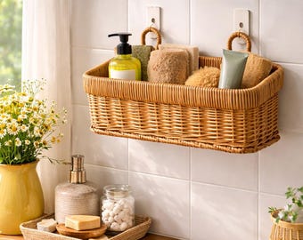 Handwoven Rattan Wall Basket – Kitchen & Bathroom Organizer