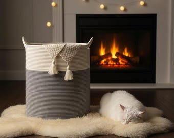 Large Cotton Rope Basket – Woven Laundry Hamper, Toy Storage