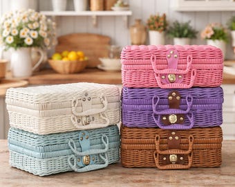 Rattan Storage Box with Lid, Woven Basket Organizer, Boho Decor Storage, Rustic Gift Box, Decorative Keepsake Box, Vintage Style Suitcase