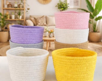 Cotton Rope Woven Basket, Handmade Storage Basket, Cotton Rope Bowl, Cotton Rope Kitchen Decor, Housewarming Gift, Cotton Rope Decor