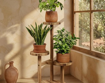 Bamboo Plant Stand Indoor Outdoor 3 Tier Tall Corner Flower Rack Holder Display