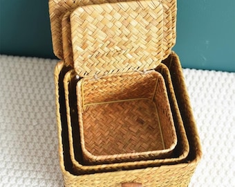 Handwoven Wicker Shelf Baskets / Rattan Storage Bin for Wardrobe / Rectangular Wicker Organizer for Living Room
