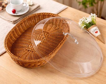 Wicker Bread Basket with Lid - Handmade Rattan Bread Box - Rustic Kitchen Storage - Boho Bread Holder