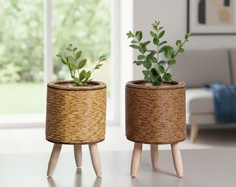 Handwoven Rattan Flower Pot with Removable Legs | Creative Woven Plant Stand | Durable Indoor/Outdoor