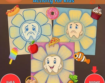 Actividad de clasificación y combinación de alimentos para la salud dental para niños/Alimentos saludables y no saludables para los dientes