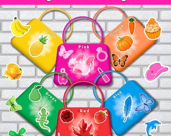 Color Matching Busy Bag Game for Kids, Handbag Sorting Activity, Toddler Printable PDF