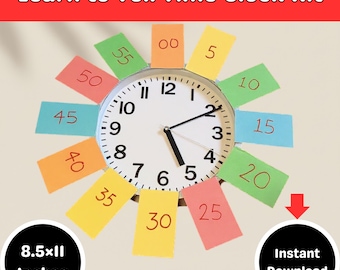 "Lerne die Zeit, Uhr Kit, Uhr zum Ausdrucken, mit beweglichen Zeigern & Karteikarten zum Ausdrucken."