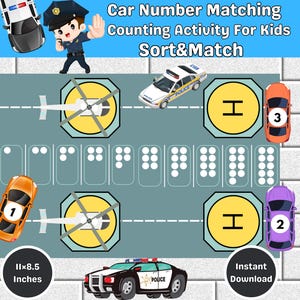 Parkauto Zählen|Passende Autonummer|Aufgabenbox für Vorschule|Mathe Buch|Lehrplan für Homeschool