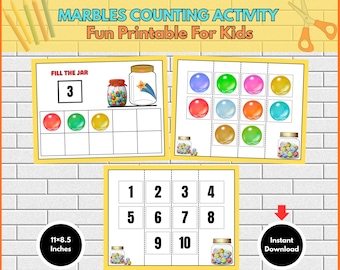 Marbles Counting Activity|Math Activity Book|Number matching| Numbers Recognition|Homeschool Curriculum|pre-k Learning|