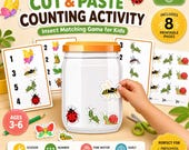Insect Counting Activity Printable, Cut and Paste Bug Jar Game, Preschool Math Worksheet, Number Matching for Toddlers