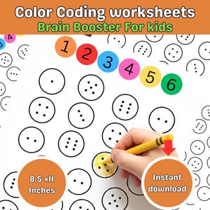 Teach Numbers 1-6 Worksheet| Color Coding Math Activity| Preschool Counting Printable| Homeschool Resource|