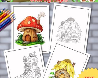 Fantasy Houses: Adventurous Coloring pages Mega Bundle For kids&Adults | whimsical Houses illustrations