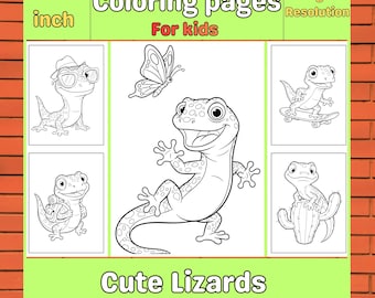 Entzückende Eidechsen Malseiten für Kinder| Reptilien Illustrationen Mega Bundle|  Tiere Aktivitätsseiten |
