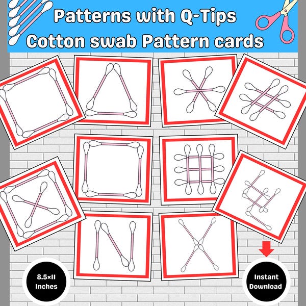 Q-Tip Patterns Activity Cards|Fine Motor Skills Task Box|Shape Matching Activity|Homeschool Curriculum