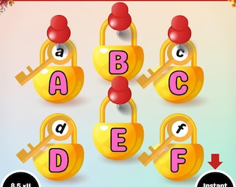 Alphabet Lock and Key Matching Game|Uppercase Lowercase Letter Match|ABC Learning Printable PDF