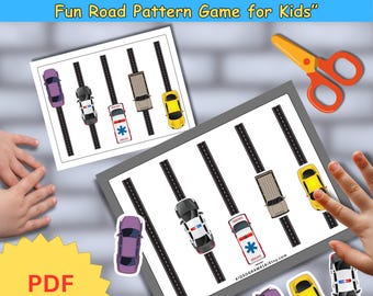 Juego de emparejar patrones de coches para niños pequeños, actividad imprimible para desarrollar la motricidad fina, bolsa de actividades para momentos de tranquilidad, caja de tareas de aprendizaje preescolar en PDF