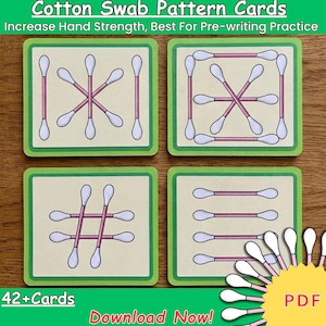 Cotton swab Patterns Activity Cards | Fine Motor Skills Task Box | Busy Bags | Homeschool Curriculum