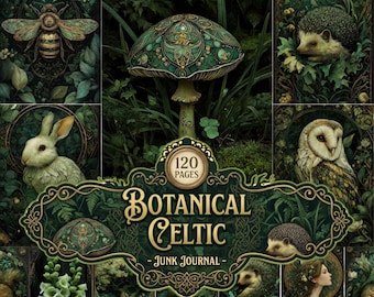 Páginas para diario creativo celta botánico, kit de papel digital místico con temática de naturaleza forestal (descarga digital)