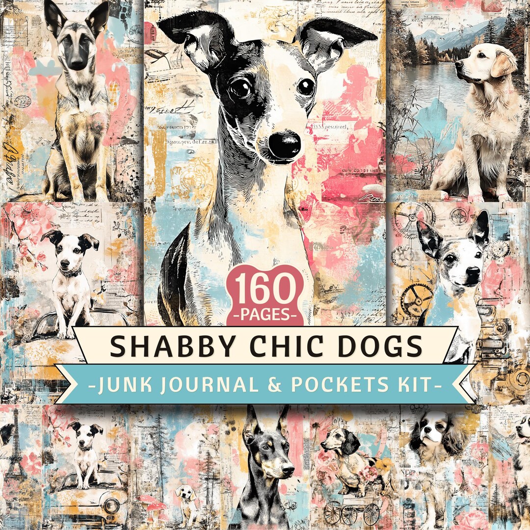 Journal Doogs Shabby Chic Dogs Junk Journal Kit 160 Pages Vintage Puppy Ephemera ...