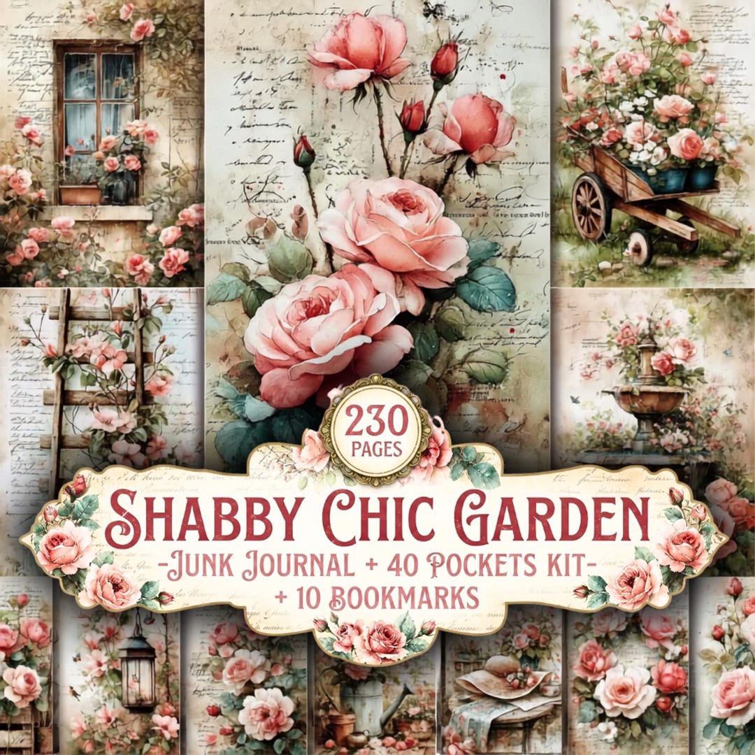 Shabby Chic Garden Junk Journal Kit, 230 Pages, Floral, Roses, Garden ...