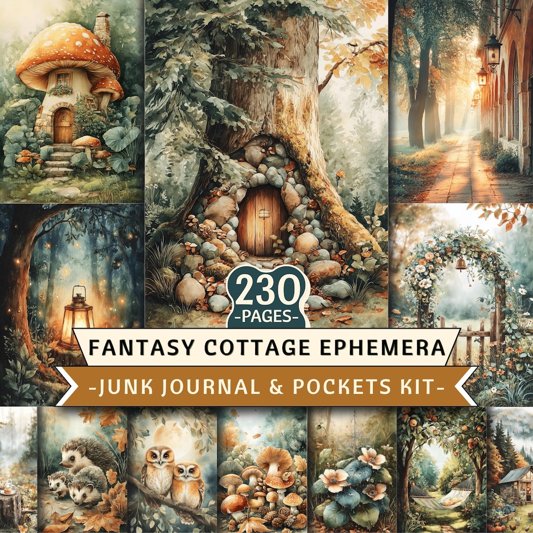 Fantasy Cottage Ephemera Junk Journal Kit, 230 Pages, Fantasy Cottage ...