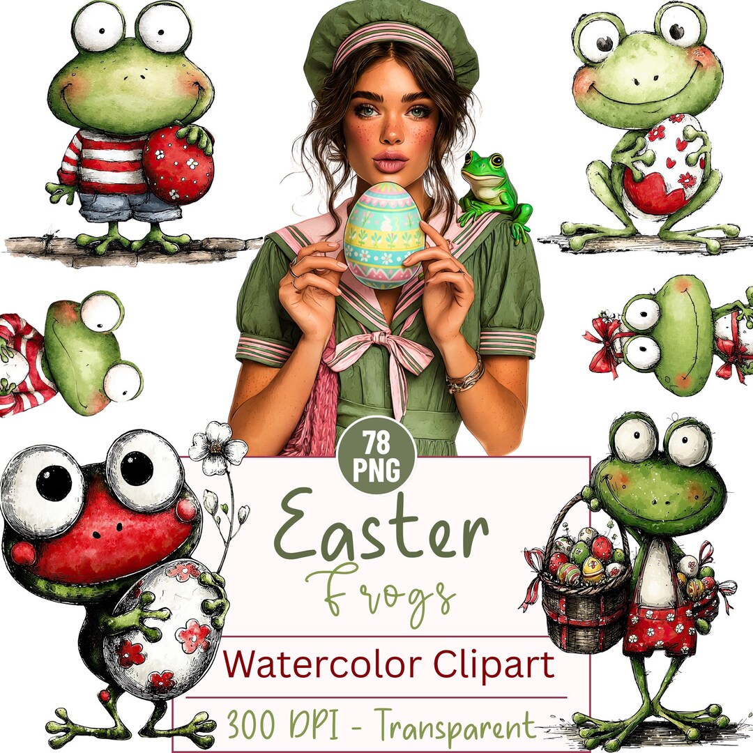 Easter Frog Watercolor Clipart Bundle, Spring PNG (digital Download) - Etsy
